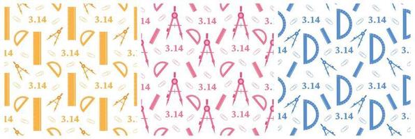 Set of Pi Day Seamless Pattern Design with Mathematical Constants or Baked Pie in Template Hand Drawn Cartoon Flat Illustration vector