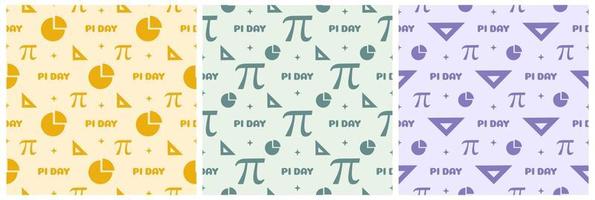 Set of Pi Day Seamless Pattern Design with Mathematical Constants or Baked Pie in Template Hand Drawn Cartoon Flat Illustration vector
