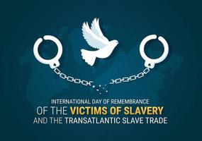 día internacional de conmemoración de las víctimas de la esclavitud y la trata transatlántica de esclavos ilustración dibujada a mano con esposas rotas en el diseño de la mano vector