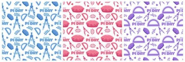 Set of Pi Day Seamless Pattern Design with Mathematical Constants or Baked Pie in Template Hand Drawn Cartoon Flat Illustration vector