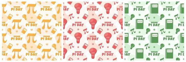 Set of Pi Day Seamless Pattern Design with Mathematical Constants or Baked Pie in Template Hand Drawn Cartoon Flat Illustration vector