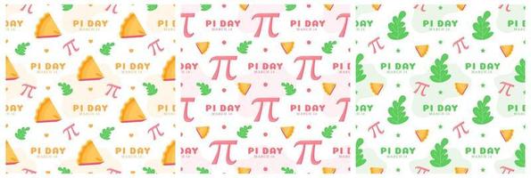 Set of Pi Day Seamless Pattern Design with Mathematical Constants or Baked Pie in Template Hand Drawn Cartoon Flat Illustration vector