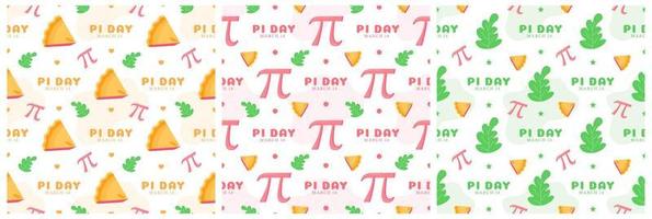 Set of Pi Day Seamless Pattern Design with Mathematical Constants or Baked Pie in Template Hand Drawn Cartoon Flat Illustration vector