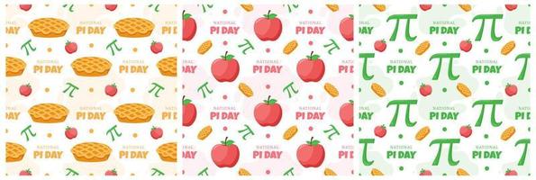 Set of Pi Day Seamless Pattern Design with Mathematical Constants or Baked Pie in Template Hand Drawn Cartoon Flat Illustration vector