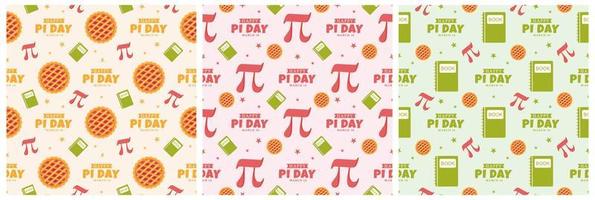 Set of Pi Day Seamless Pattern Design with Mathematical Constants or Baked Pie in Template Hand Drawn Cartoon Flat Illustration vector