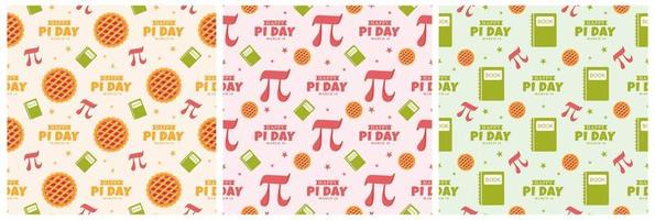 Set of Pi Day Seamless Pattern Design with Mathematical Constants or Baked Pie in Template Hand Drawn Cartoon Flat Illustration vector