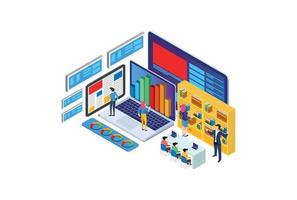 Modern Isometric Digital Library Illustration, Web Banners, Suitable for Diagrams, Infographics, Book Illustration, Game Asset, And Other Graphic Related Assets vector