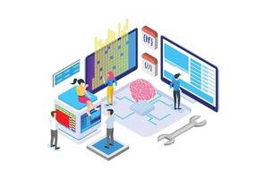 Modern Isometric Computer Programmers Illustration, Web Banners, Suitable for Diagrams, Infographics, Book Illustration, Game Asset, And Other Graphic Related Assets vector