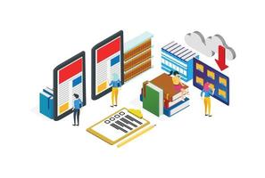 ilustración de biblioteca digital isométrica moderna, banners web, adecuados para diagramas, infografías, ilustración de libros, activos de juegos y otros activos relacionados con gráficos vector