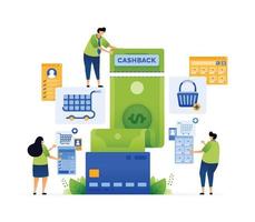 Vector illustration of Cashback Rewards in Your Shopping Experience. Get More Cashback. Benefits of Credit Card Cashback Programs. Can use for ad, poster, campaign, website, apps, social media