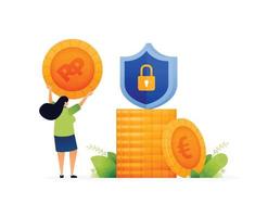Vector illustration of Empowering Women with Financial Security. Building Secure Future. Financial Planning and Savings for Wealth. Can use for ad, poster, campaign, website, apps, social media