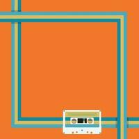 1990s and 80s retro frame with cassette tape vector illustration background