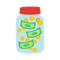 Saving dollar coin in jar. Concept vector. Flat design style vector. Saving money jar. Money Jar. vector