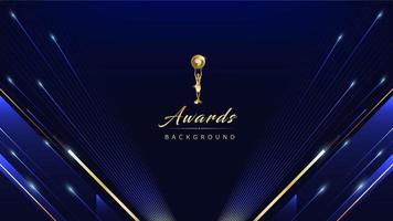 Dark Blue Golden Royal Awards Graphics Background. Lines Growing Elegant Shine Spark. Luxury Premium Corporate Abstract Design Template. Classic Shape Post. Center LED Screen Visual. Lights Fireworks vector