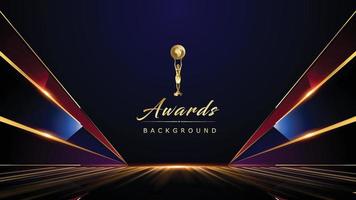 Golden Blue Red Award Background. Jubilee Night Decorative Invitation. Stage platform.  Elegant Luxury Side Abstract Shape with Crystal Edge effect. Corporate Entertainment Hollywood Bollywood Night. vector