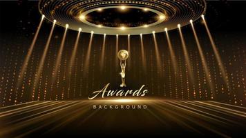 Golden Stage Spotlights Royal Awards Graphics Background. Lights Elegant Shine Modern Template. Dotted Luxury Premium Corporate Template. Classy speedy lines Abstract trophy Certificate Banner Dynamic vector
