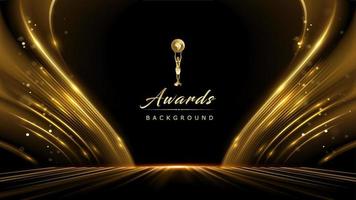 Golden Black Award Background. Waves Luxury Graphics. Stage Motion Visuals. Wedding Entertainment Night. Elegant Luxury Shine Modern Template Certificate. Wave Lines Shining. Globe Horizon in Space vector