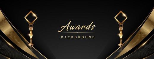 Black Golden Stage Award Background. Side Corner Lines Trophy on Luxury Background. Modern Abstract Design Template. LED Visual Motion Graphics. Wedding Marriage Invitation Poster. vector