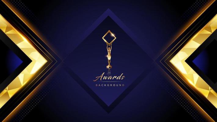 abstract premium black and gold geometric background. Square Diamond shape Golden Frame on Royal Blue Background. Award Background. Luxury Background. Modern Template Social media Post.