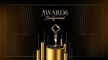 Black Golden Awards Background. Product Display on podium with trophy. Side Corner Dotted Wave. Luxury Background. Modern Abstract Template Design. Fashion World Graphics. Disco Retro Style Look. vector