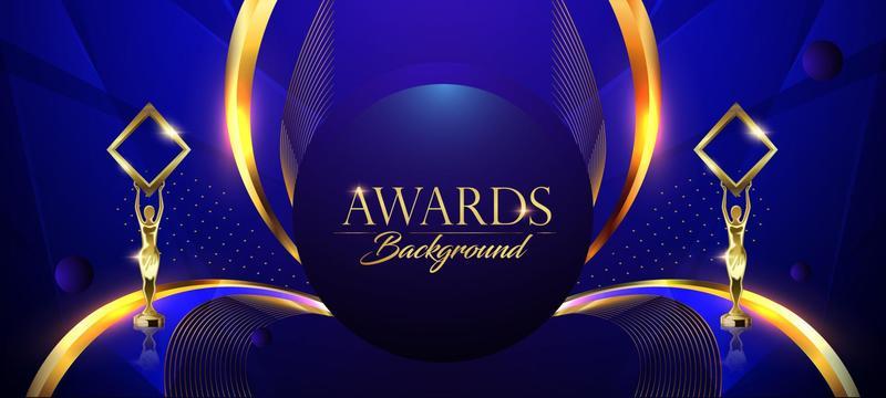 Blue Golden Royal Awards Graphics Background. Side Round Circle ring with Lines Elegant Shine Modern Template.  Luxury Premium Corporate Template. Abstract Certificate Banner Dynamic Crystal Design.
