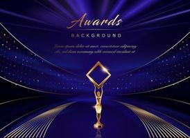 Blue Golden Stage Award Background. Trophy on  Luxury Background. Modern Abstract Design Template. LED Visual Motion Graphics. Wedding Marriage Invitation Poster. vector