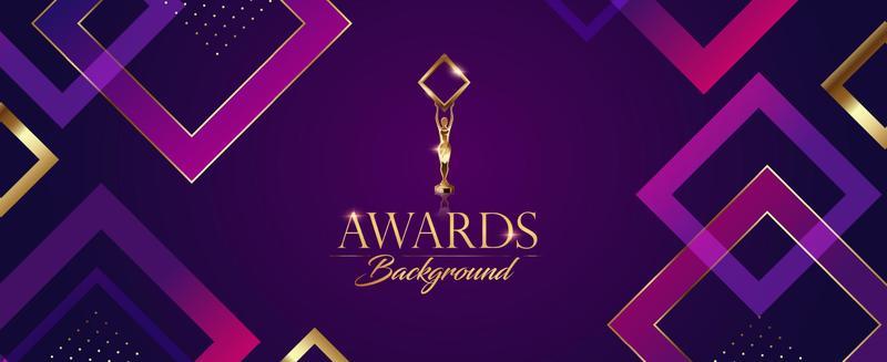 Pink Blue Purple and Gold Square Diamond Shape Award Background. Luxury Graphics. Modern Abstract Background. Gold Platted Frame Gradient Effect.