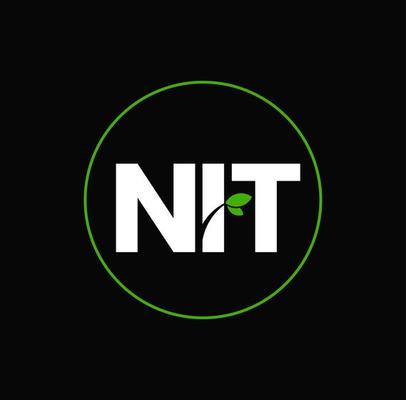 NIT brand logo with green leaf. NIT monogram and green leaf concept.