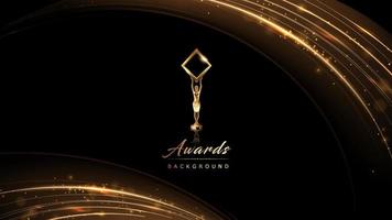 Black Golden Side Corner Wave Flowing Lines Award Background. Trophy on Luxury Background. Modern Abstract Design Template. LED Visual Motion Graphics. Wedding Invitation Poster. Certificate Design. vector