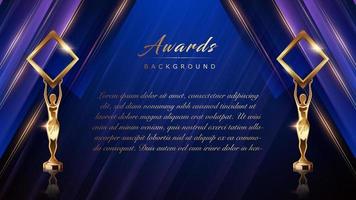 Blue Golden Side Lines Slant Award Background. Trophy on Luxury Background. Modern Abstract Design Template. LED Visual Motion Graphics. Wedding Marriage Invitation Poster. Certificate Design. vector