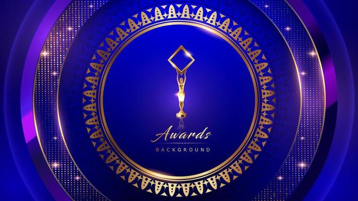 Blue Purple Golden Royal Awards Graphics Background. Center Round Circle ring Elegant Shine Modern Template. Luxury Premium Corporate Template. Abstract Certificate Banner Dynamic Crystal Design.