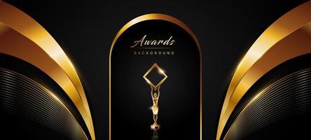 Black and Golden Award Background. Elegant Looking Premium Template Design. Wedding Invitation Card. Engagement Ceremony Invite. Corner Side Design with Beautiful Background. Center Display Arch Gate. vector