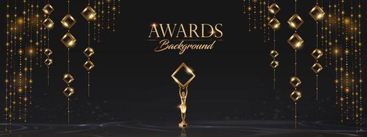 Black and Golden Stage Royal Awards Graphics Background. Lights Elegant Shine Modern Template. Thread Falling Star Particles Corporate Template. Classy speedy lines Abstract trophy Certificate Banner. vector