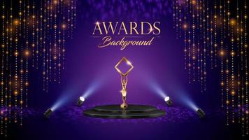 Golden Purple Stage Award Background. Shimmer Lights for Wedding, Marriage, Engagement Ceremony with Trophy. Black Podium Empty Stage Background. Luxury Graphics. Traditional Indian Background. vector