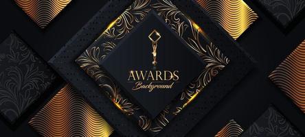 Black and Gold Award Background. Academy Award. Luxury Abstract Modern Template Design. Elegant minimal geometric background. Diamond Square Shape Gold Plated Design Tiles. Wedding Invitation Card. vector
