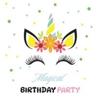 Unicorn birthday invitation, vector illustration