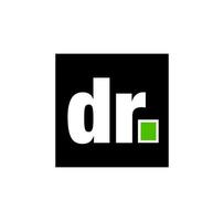 DR. written on black square. doctor initial letters with green dot. vector