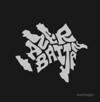 Azerbaijan written in Azerbaijan's map shape in gray color on black background. Azerbaijan map lettering. vector