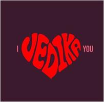 te amo letras vedika. nombre de niña vedika en forma de corazón rojo. vector