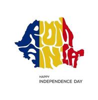 Romania written in Romania's map shape. Romania Map lettering with national flag color. Happy Independence day. vector
