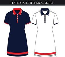 Polo dress with contrast stripe at hem flat sketch vector file.