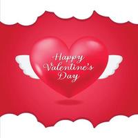 Valentines day background with heart and  wings in the sky. vector