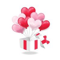 Open box with heart balloon vector illustration.