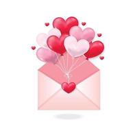 Heart balloons flying out of a envelope. vector