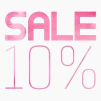 Ten percent sale. A pink watercolor banner. Viva Magenta color. Sale signboard. Seasonal sale. The perfect watercolor design for a sale shop and advertising banners. vector