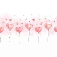 Heart-shaped balloons and hearts on a white background. Watercolor seamless border. Perfect for wrapping paper, background, wallpaper, textile design for Valentine's day. vector