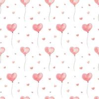 globos en forma de corazón y corazones sobre un fondo blanco. acuarela de patrones sin fisuras. perfecto para envolver papel, fondo, papel tapiz, diseño textil para el día de san valentín. vector