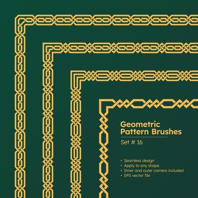 Set of Geometric Pattern Brushes and Beautiful Greek Borders Design or Islamic Style Border Pattern Brushes