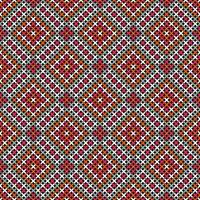 BLACK SEAMLESS VECTOR BACKGROUND WITH GEOMETRIC CROSS STITCH PATTERN IN RED SHADES