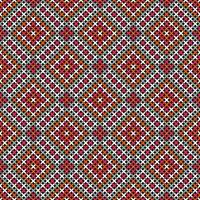 BLACK SEAMLESS VECTOR BACKGROUND WITH GEOMETRIC CROSS STITCH PATTERN IN RED SHADES